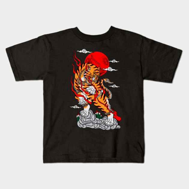 Japanese Tiger Print Kids T-Shirt by info@dopositive.co.uk